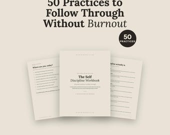 Self Discipline Workbook | 50 Gentle Practices to Follow Through | Habit Building Consistency Self Control Fillable PDF