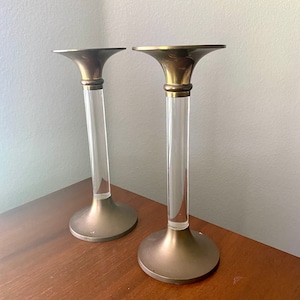 2 Vintage Brass Lucite Candleholders
