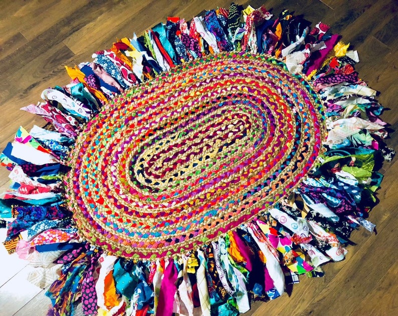 Bohemian Oval Braided Rug with Trim Groovy Gypsy Festival Rug Etsy