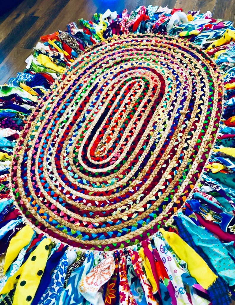 Bohemian Oval Braided Rug with Trim Groovy Gypsy Festival Rug Etsy