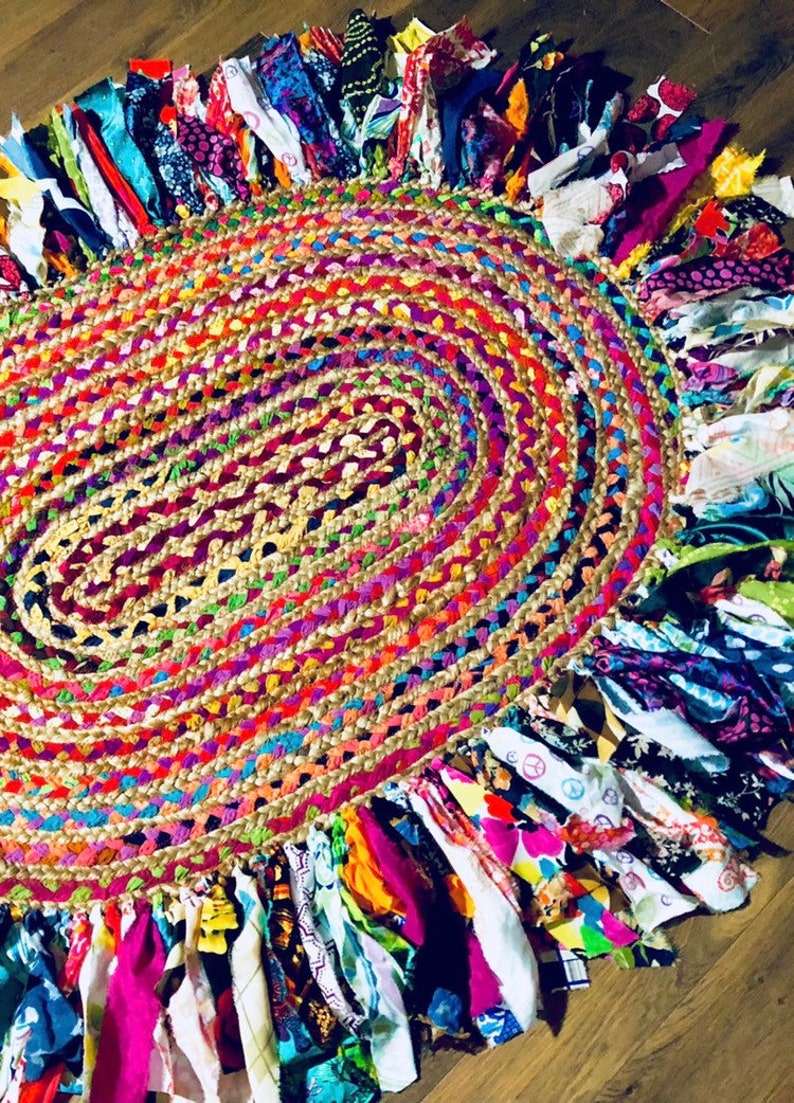 Bohemian Oval Braided Rug with Trim Groovy Gypsy Festival Rug Etsy