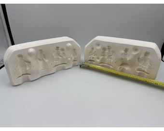 Figuras de pueblo de cerámica moldeadas en barbotina Scioto S-1390, año 1987, 9"x3"x3"