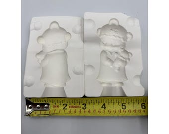 Vintage 1984 Alberta's A-416 Ceramic Slip Casting Mold Girl Bear W/ Doll 4.5"x3"