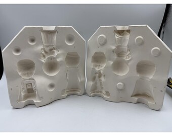 1980 Duncan 629B Ceramic Mold Slip Casting Nativity Kids Two Wisemen, Shepherd