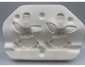 VTG 1989 Dona's 653C Ceramic Slip Casting Mold Bunnies 8"x3.5"x5.5"