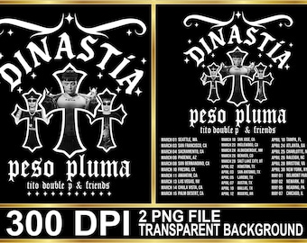Imagen PNG de la gira Peso Pluma 2026 para imprimir en camisetas. Descarga digital.