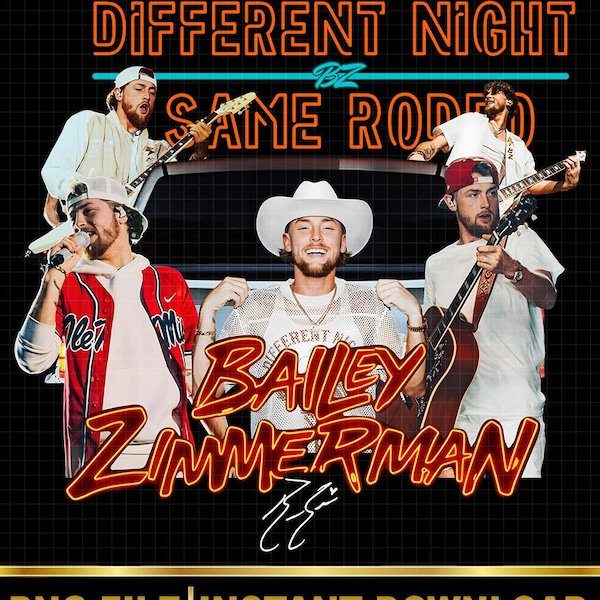 Bailey Zimmerman Different Night Same Rodeo Tour Fan Art PNG (Téléchargement numérique)