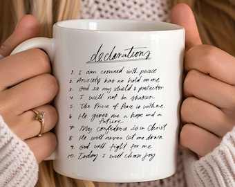 Personalized Christian Declarations Ceramic Mug: Minimalist Bible Verse Faith Scripture Cup, Religious Gift