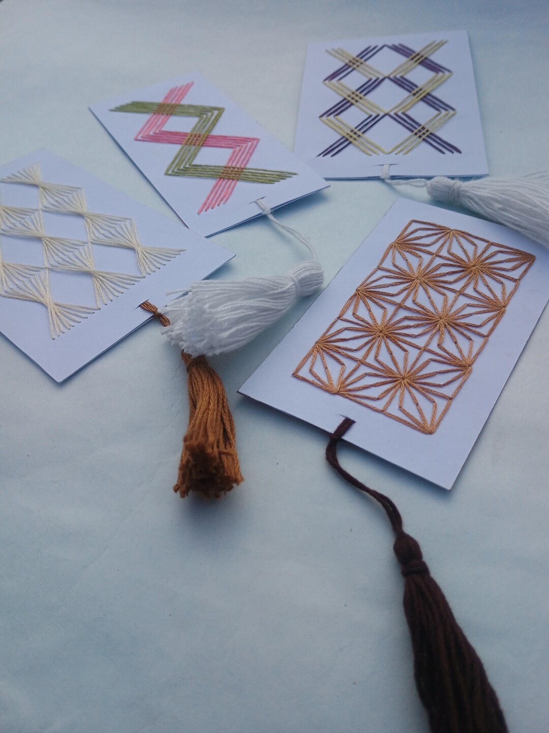 Hand Embroidered Paper Bookmark - Geometric String Art- Available in 4 ...