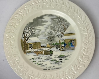 Adams Home To Thanksgiving Dinner Plate, Currier & Ives Winter Scene, English Ironstone