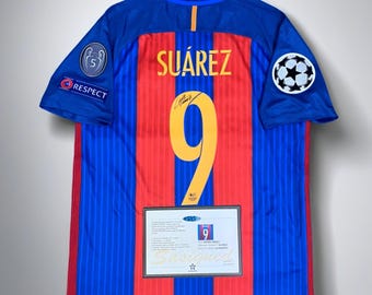 Barcelona 2016-17 Suárez Signed Printed Trikot Soccer Jersey