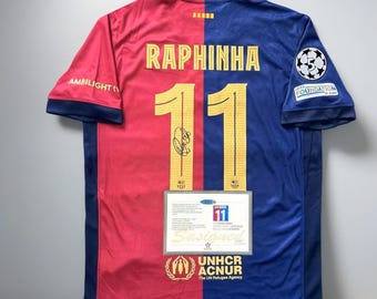 Maillot de football Barcelone 2024-25 imprimé signé Raphinha
