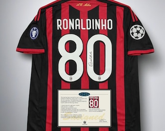 AC Milan 2009-10 Ronaldinho signiertes bedrucktes Trikot Retro Jersey
