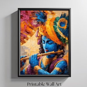 Krishna Wall Art Printable | Bal Krishna Poster | Mandir Decor | Hindu Couple Art | Janmashtami Gift | Bhakti Wall Decor | Indian Home Decor