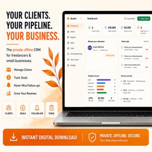 Client Tracker CRM App, Offline Lead Management Deal Pipeline, Task Communication Log Follow-Ups, Customer Sales Dashboard No Subscription