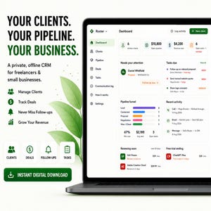 Offline-klientspårning (CRM), leadhantering, affärspipeline-app, logg för uppgiftskommunikation, kundförsäljningsinstrumentpanel, redigerbar HTML-fil