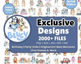 2000+ Bluey PNG Mega Bundle |  Bluey Family Cartoon Characters | Bluey clipart for Cricut Silhouette | Instant Download
