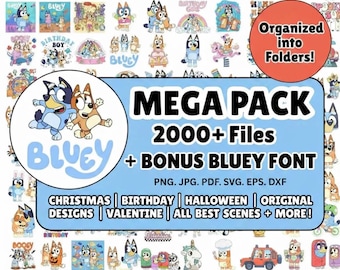 Bluey PNG Mega Bundle | 1900+ Png Files | Bluey Family Cartoon Characters | Bluey clipart for Cricut Silhouette | Instant Download