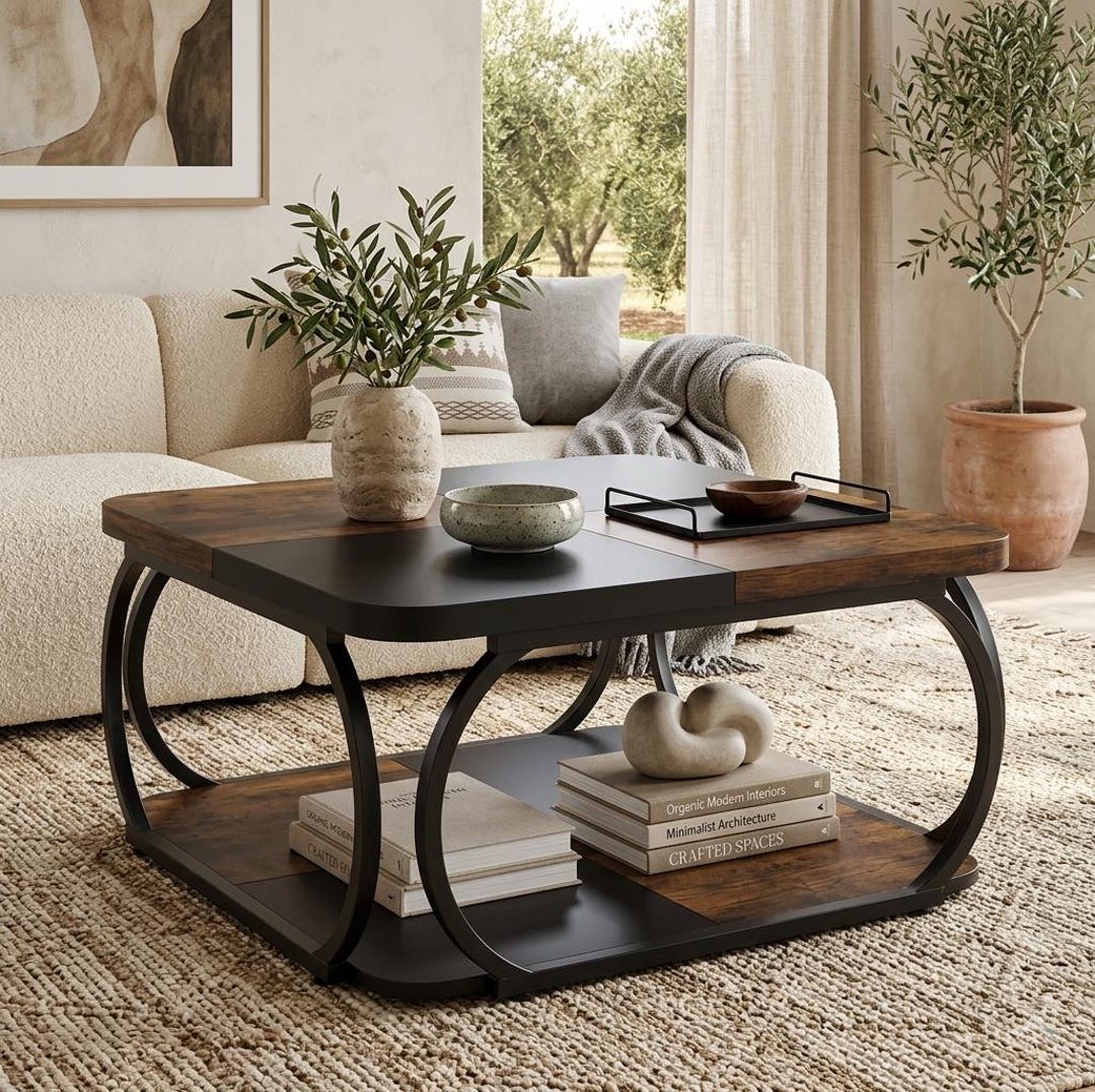 40 Inch Square Coffee Table With Storage Shelf - Etsy