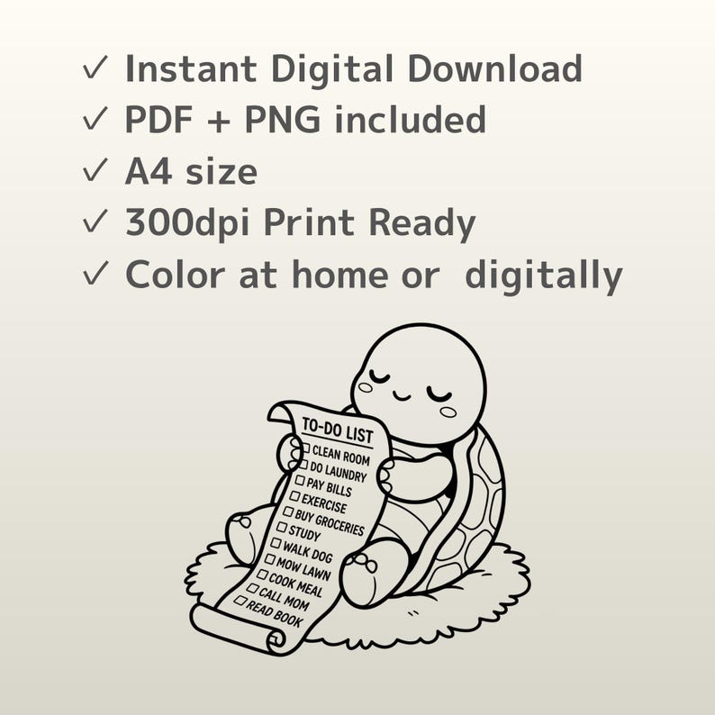 ADHD Coloring Page Printable Turtle Procrastination Neurodivergent ...