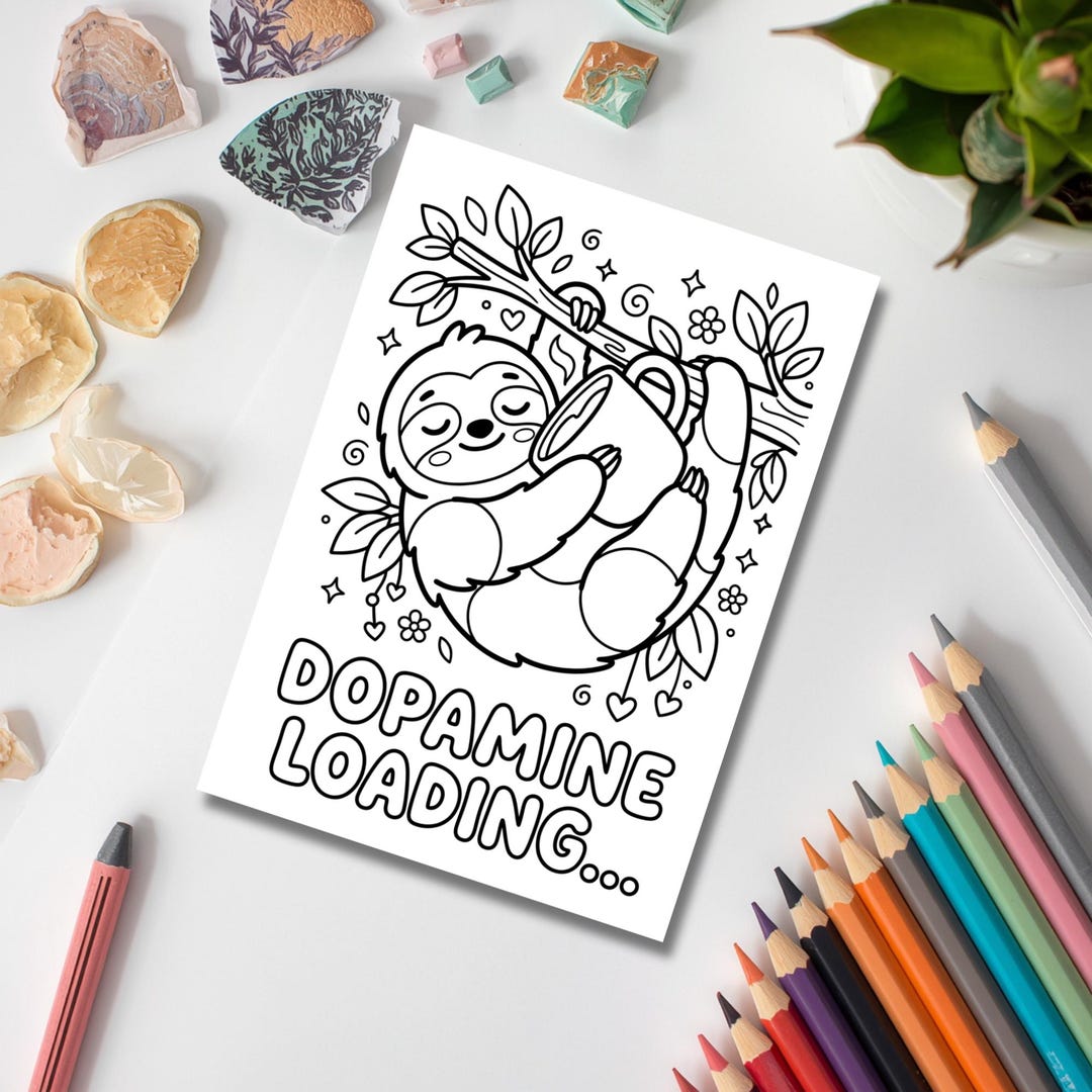 Adhd Sloth ADHD Sloth Coloring Page: Dopamine Loading, Neurodivergent Self-care ...