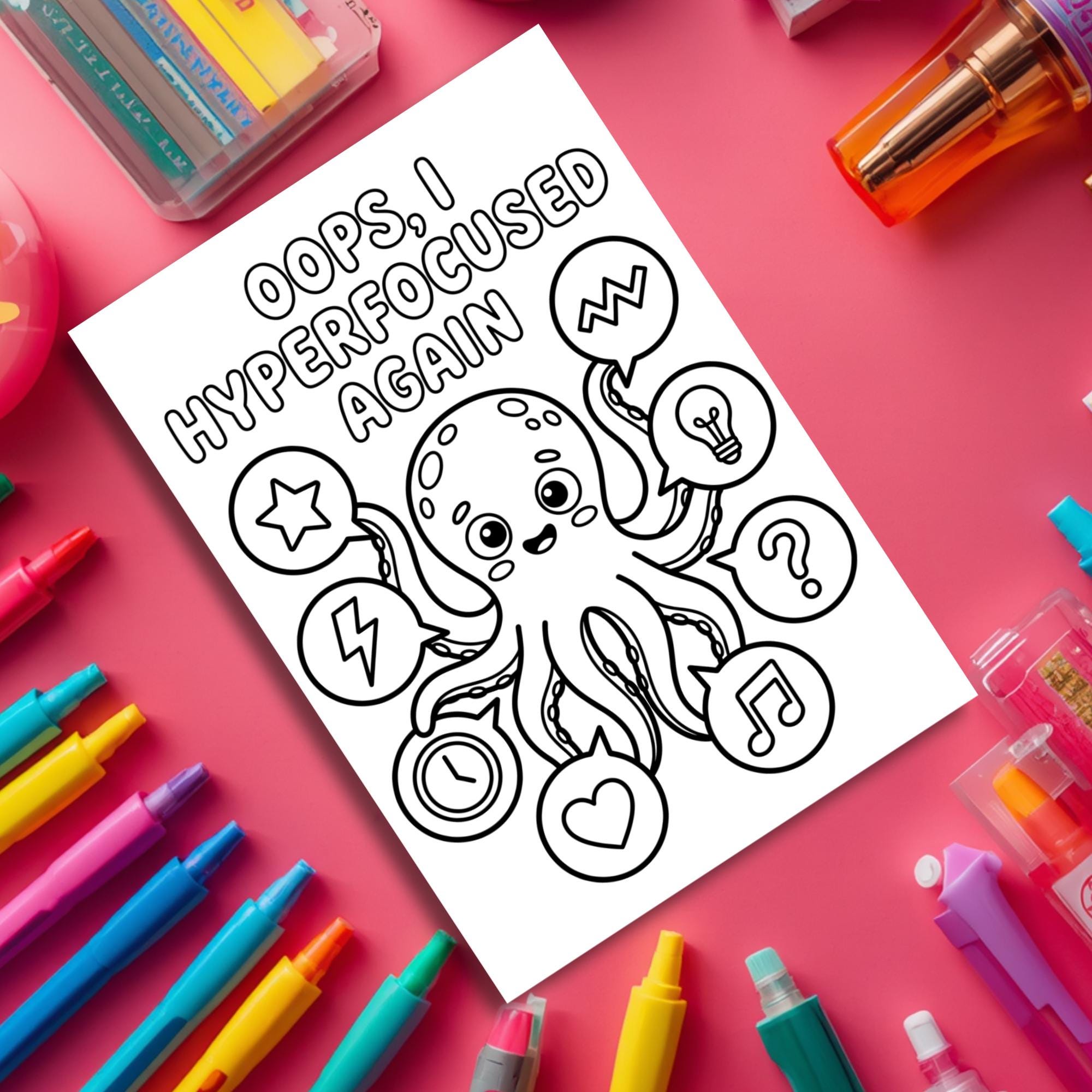 ADHD Octopus Coloring Page: Hyperfocus Neurodivergent Adult Mental ...