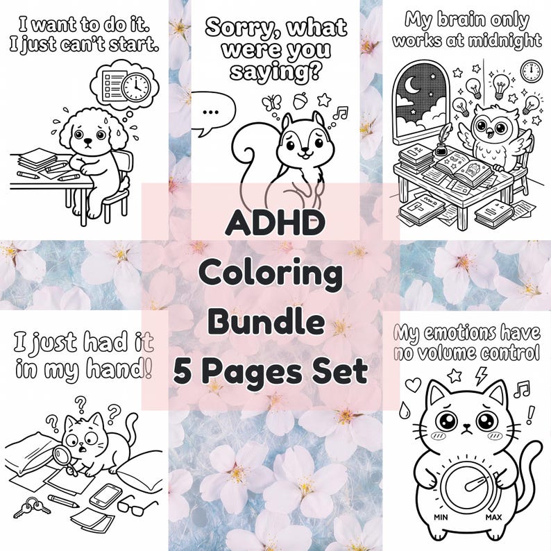 ADHD Coloring Pages Bundle: 5 Funny Neurodivergent Adult Printables ...