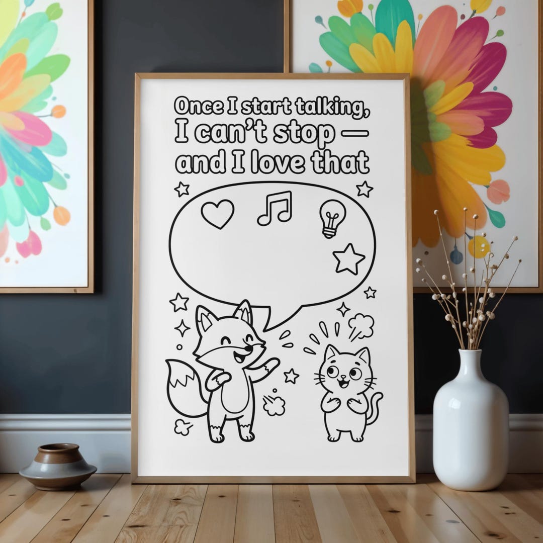 ADHD Fox Talking Coloring Page: Neurodivergent, Funny Mental Health Art ...