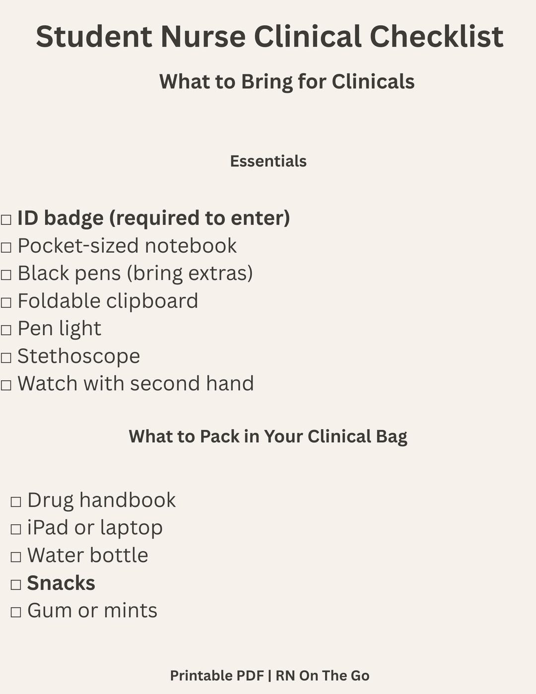 Student Nurse Clinical Checklist | Nursing School Essentials | What to Bring for Clinicals ...