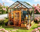 DIY Miniature Greenhouse Dollhouse Kit, Handmade Glass Garden House, 3D Wooden Puzzle, Tiny House Kit, Gift for Craft Lovers