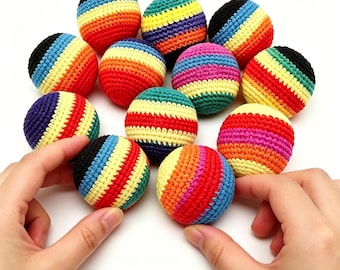 Protège-chaussures de jonglerie en tricot fait main, Balles de jonglage au crochet, Ballons de jonglage à motifs géométriques multicolores, Protège-pieds prêts à l'emploi pour débutants