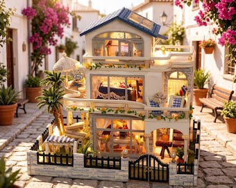 DIY Miniature Dollhouse Kit with LED Lights, Handmade Wooden Mini House, Cozy Villa Model, Creative Gift