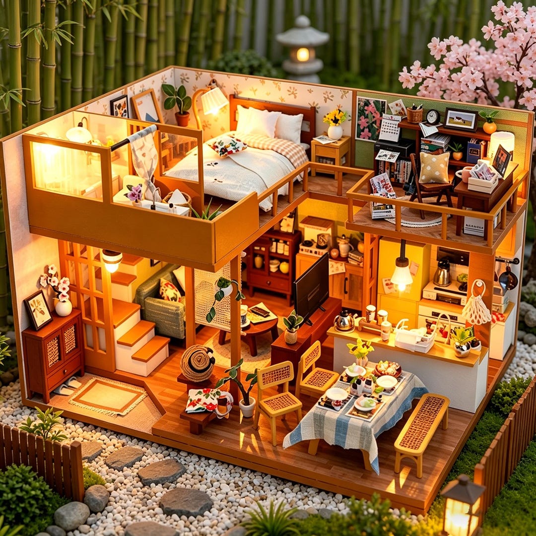 DIY Miniature Dollhouse Kit With LED Light, Cozy Romantic Wooden Mini ...
