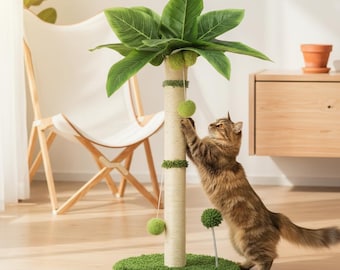 Tiragraffi a forma di palma: palo in sisal, tessuto morbido, oasi di gioco per felini.