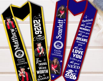 Personalized Graduation Stole Custom Photo Name Sash Class of 2026 Keepsake