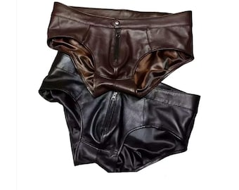 Men’s Lambskin Leather Thong Briefs – Zipper Fly Underwear