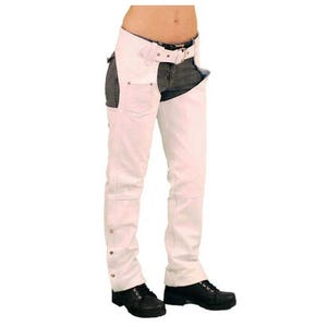 Chaparreras de cuero blanco para motociclista / Pantalones de motociclista auténticos, estilo western.