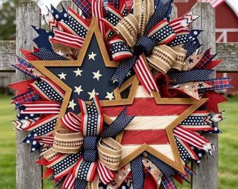 Ghirlanda patriottica per il 250° anniversario dell'Indipendenza degli Stati Uniti, ghirlanda 3D con bandiera americana in iuta, ghirlanda a stelle per il 4 luglio, decorazione per la casa per il Giorno dell'Indipendenza.