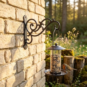 2er-Set dekorative Wandhaken für Pflanzen, geschwungene Metallhalterung, rustikaler Blumenkorb-Laternenhalter, Wanddekoration für Veranda und Garten im Landhausstil