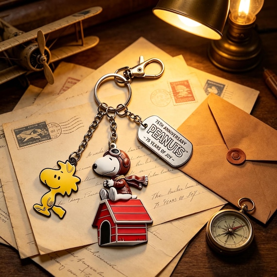 Snoopy Cartoon Pilot Dog Keychain, Alloy Bag Charm, Vintage Character Key Accessory, Cute Backpack Pendant, Gift for Animation Lovers