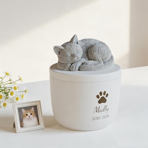 Personalized Cat Cremation Urn, Custom Engraved Pet Memorial, Rainbow Bridge Gift for Cat Owner