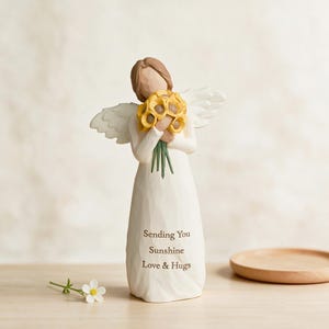 Custom Engraved Sunflower Angel Figurine, Personalized Angel Statue, Sentimental Sympathy Comfort Gift for Women