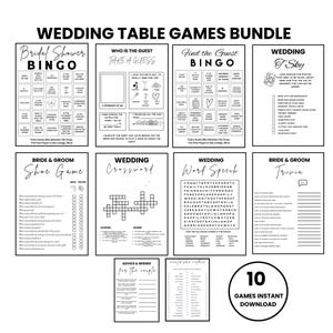 Bröllopsbordsspelpaket Utskrivbara redigerbara brudduschspel Bröllopsbingo Korsord Barnaktivitetsbok Canva-mall Digital nedladdning