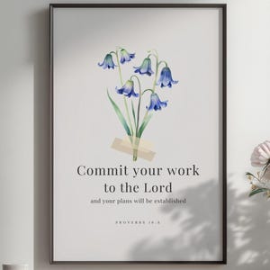 Proverbi 16:3 - Decorazione murale, Affida il tuo lavoro al Signore (stampabile), Decorazione cristiana, Versetto biblico, Scrittura minimalista da scaricare