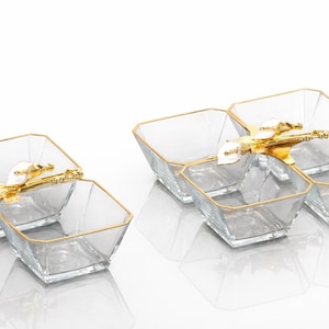 Set da portata per snack in vetro con manici dorati: vassoio per antipasti a 2 e 4 scomparti