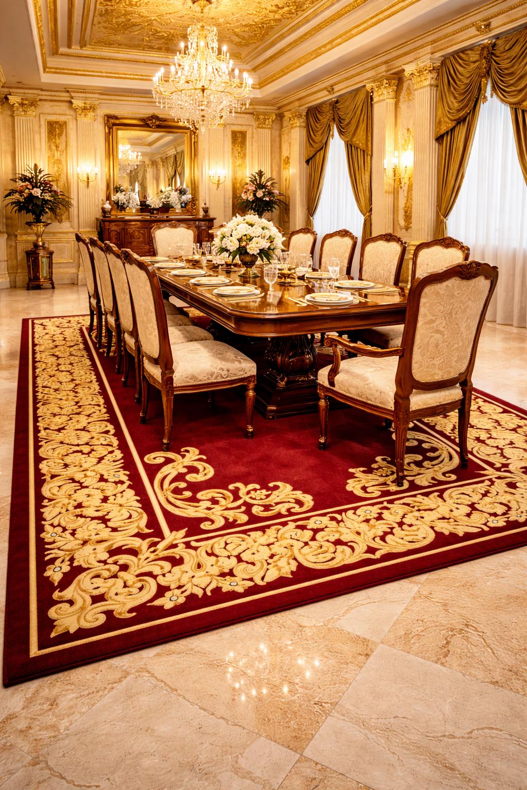 Luxury Hand Tufted Royal Red & Gold Rug | Classic Floral Border Rug ...