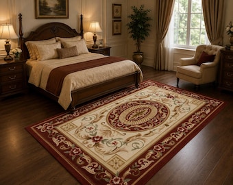 Tappeto Aubusson di lusso trapuntato a mano – Tappeto tradizionale in lana con motivo floreale, disponibile nelle misure 3x9, 6x9 e 5x7.