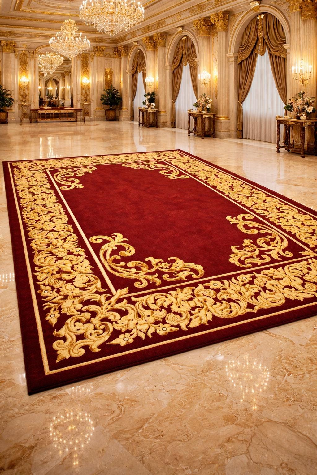 Luxury Hand Tufted Royal Red & Gold Rug | Classic Floral Border Rug ...