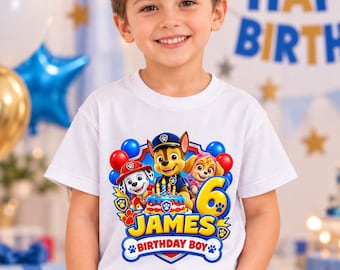 Camiseta personalizada de cumpleaños de Dog Patrol con nombre y edad, conjunto de dibujos animados a juego para niños de toda la familia, regalo personalizado para fiestas infantiles.