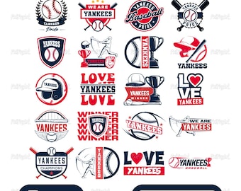 Pakiet 20 projektów Yankees, drużyna baseballowa w formacie PNG, EPS, DXF | Sublimacja i pliki cyfrowe Cricut w formacie SVG